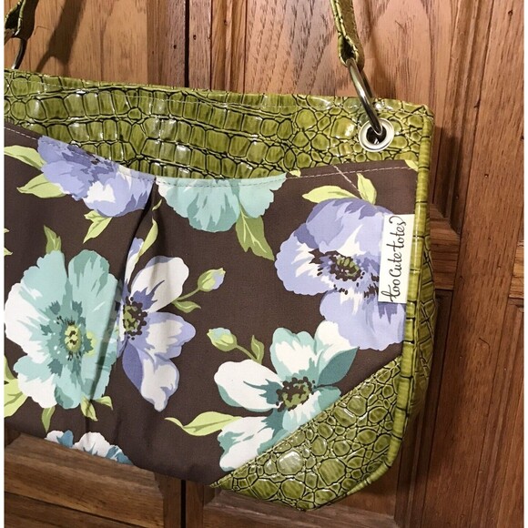 Y2K Too Cute Totes Floral Shoulder Bag Vegan Croc Green Single Top Handle Purse - Picture 3 of 12